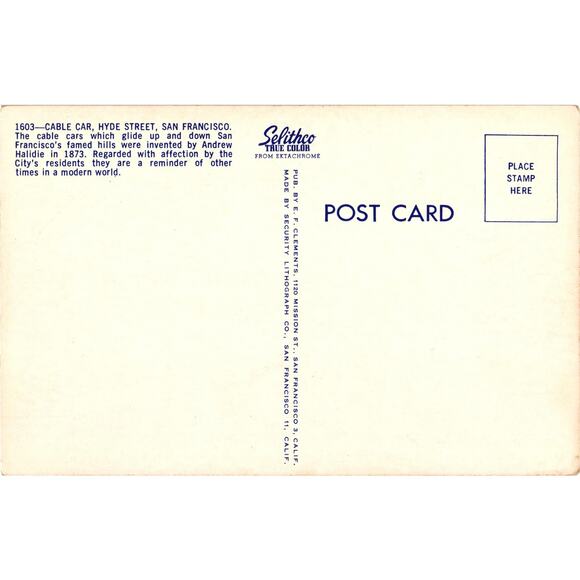 Cable Car San Francisco California Postcard Ships Classic Cars Unposted - Picture 2 of 2